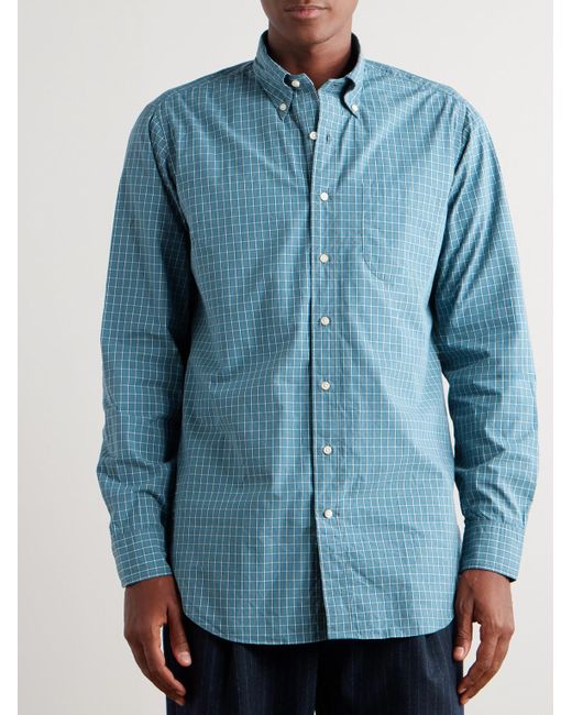 Sid Mashburn Blue Button-Down Collar Checked Cotton-Poplin Shirt for men