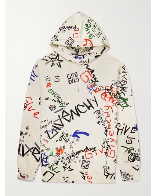 Givenchy Natural Graffiti-print Cotton-blend Jersey Hoodie for men