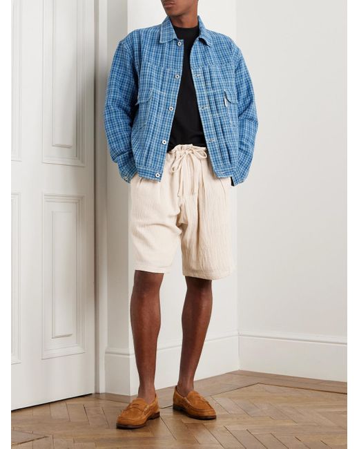 Monitaly Natural Straight-leg Pleated Cotton Shorts for men