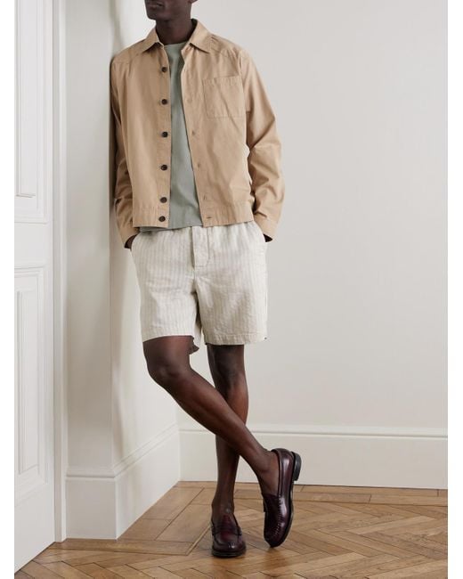 Oliver Spencer White Osborne Straight-Leg Striped Linen And Cotton-Blend Shorts for men