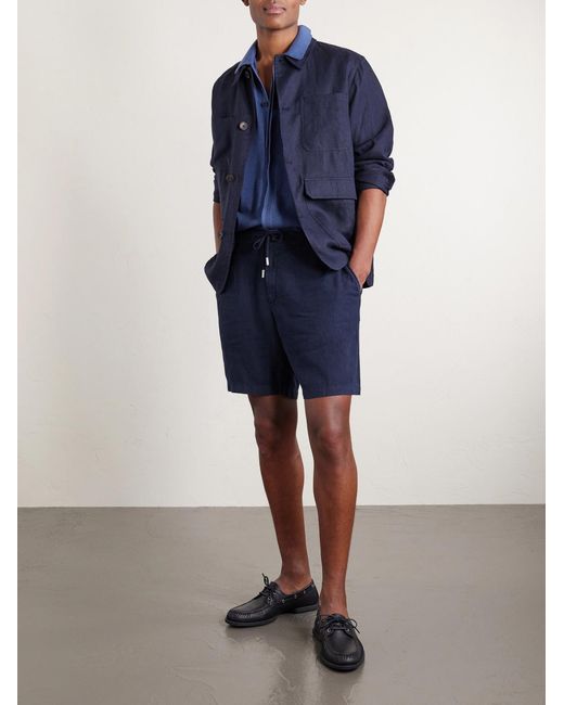 Mr P. Blue Straight-Leg Garment-Dyed Linen Drawstring Bermuda Shorts for men