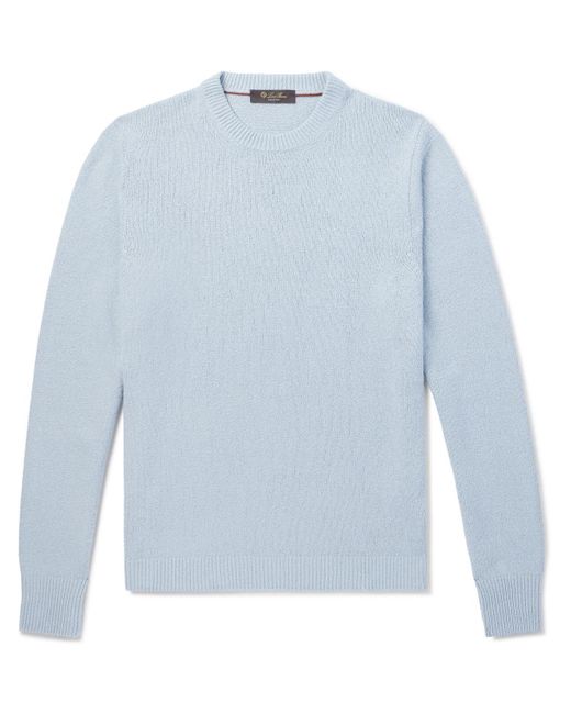 Loro Piana Blue Ribbed Silk Sweater for men