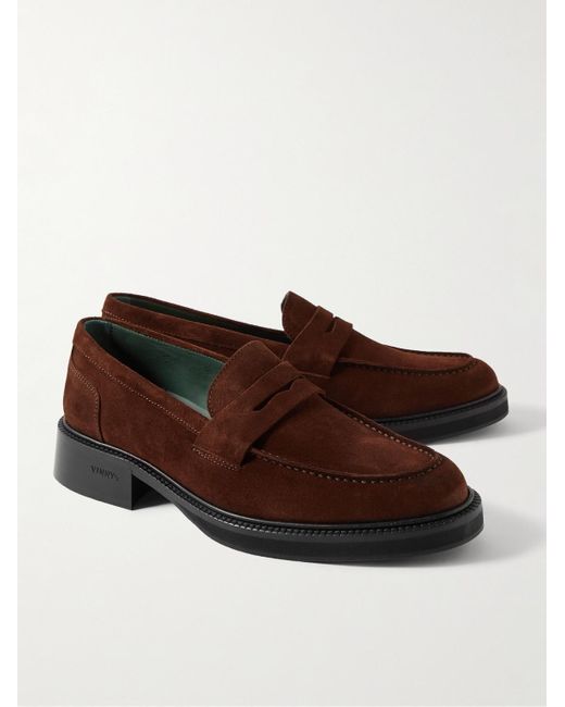 VINNY'S Brown Heeled Townee Suede Penny Loafers for men