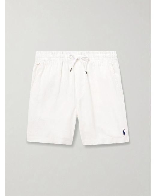 Polo Ralph Lauren White Prepster Straight-Leg Logo-Embroidered Linen Drawstring Shorts for men