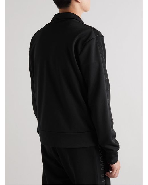 Moncler Black Logo-Appliquéd Studded Grosgrain-Trimmed Jersey Zip-Up Sweatshirt for men
