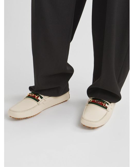 Gucci White Web Strap Driving Shoes for men