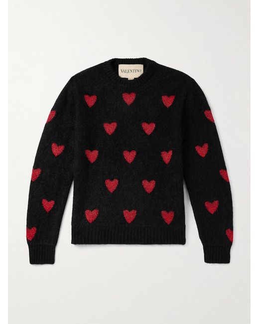 Valentino Garavani Black Jacquard-Knit Metallic Wool-Blend Sweater for men