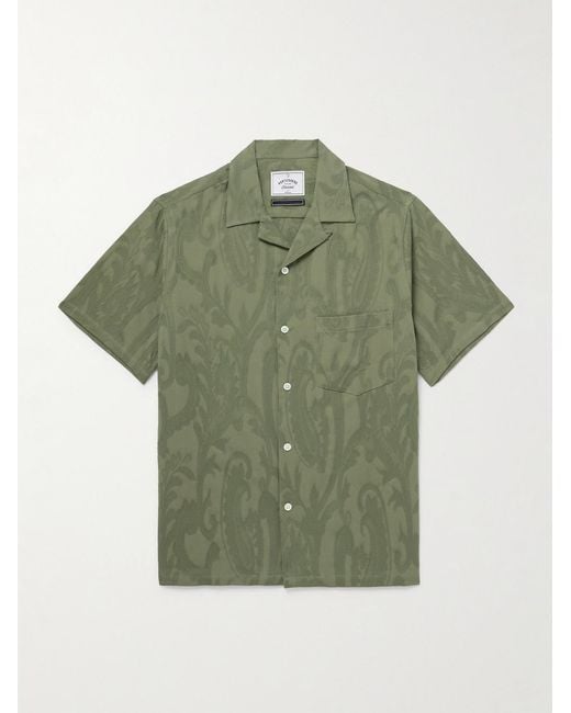 Portuguese Flannel Green Convertible-Collar Paisley-Jacquard Cotton Shirt for men