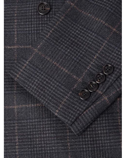 Brunello Cucinelli Blue Checked Double-breasted Cashmere And Virgin Wool-blend Suit Jacket for men