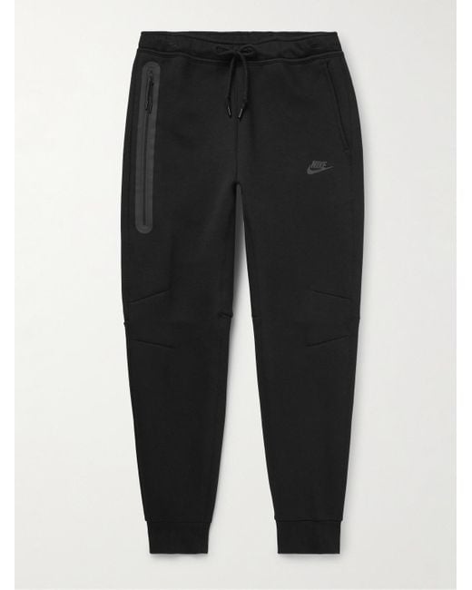 Nike Black Tapered Logo-print Cotton-blend Tech Fleece Sweatpants for men