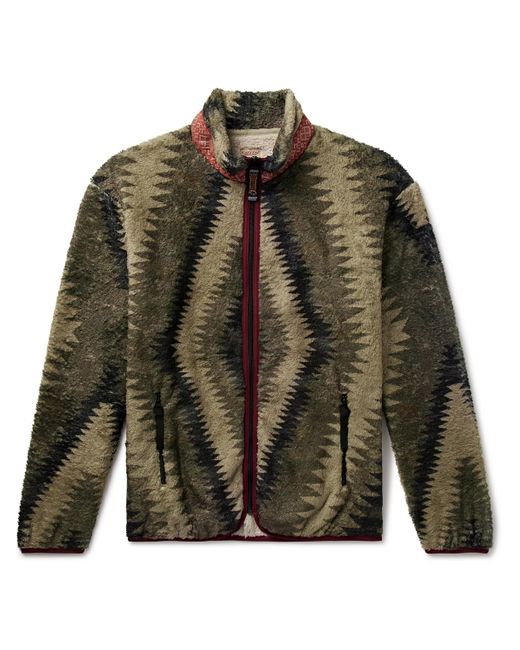 Kapital Green Jacquard-trimmed Printed Fleece Jacket for men
