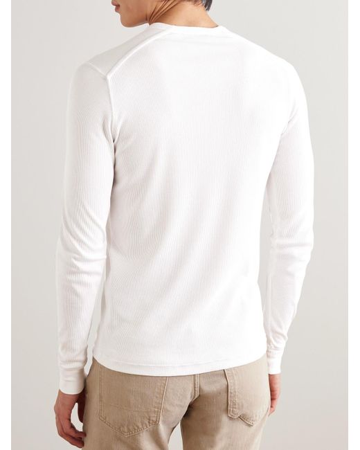 Tom Ford White Slim-fit Ribbed Stretch Lyocell And Cotton-blend Henley T-shirt for men
