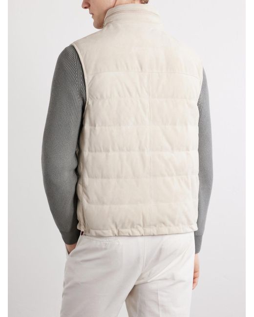 Brunello Cucinelli Natural Hooded Suede Down Gilet for men