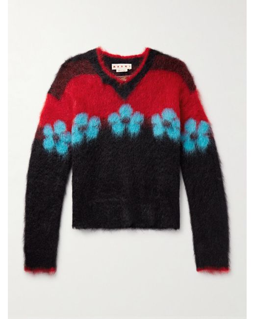 Marni Red Intarsia Brushed Mohair-blend Sweater for men