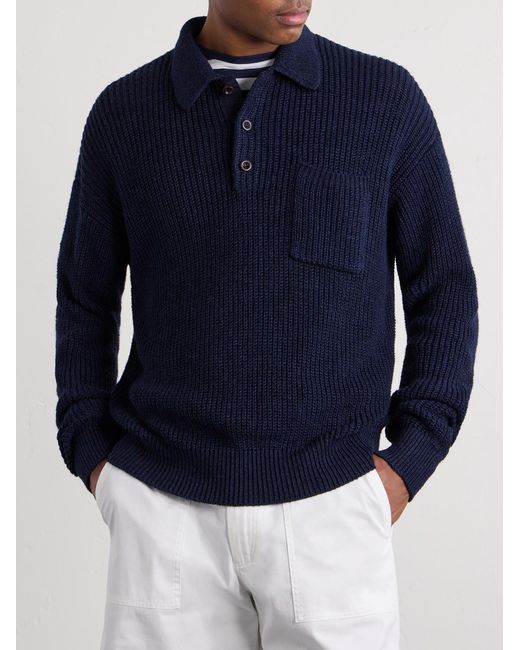 Ralph Lauren Blue Silk And Linen-Blend Polo Sweater for men