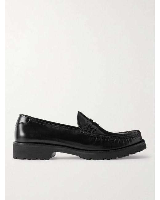 Saint Laurent Black Le Loafer Monogram Logo-Appliquéd Leather Penny Loafers for men