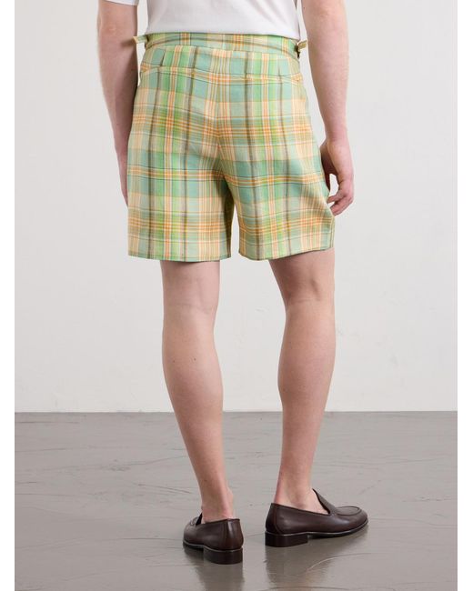 God's True Cashmere Green Straight-Leg Checked Linen Shorts for men