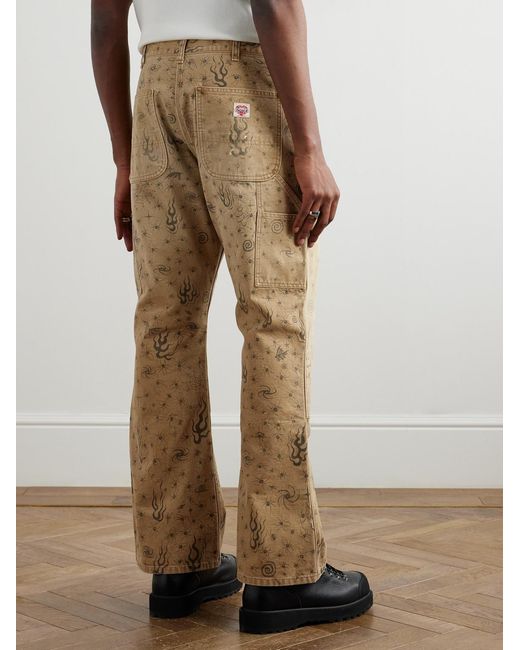 SAINT Mxxxxxx Natural Dr. Woo Bootcut Double-Knee Printed Cotton-Canvas Trousers for men