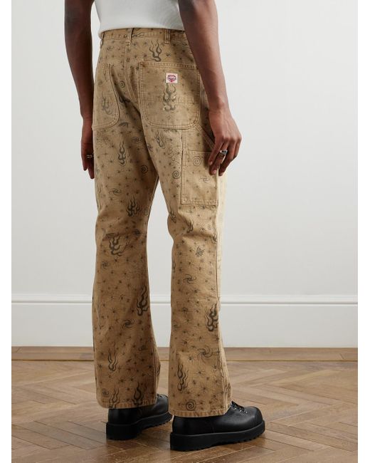 SAINT Mxxxxxx Natural Dr. Woo Bootcut Double-Knee Printed Cotton-Canvas Trousers for men