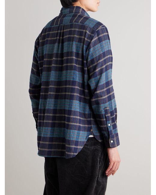 Beams Plus Blue Checked Wool-Flannel Shirt for men