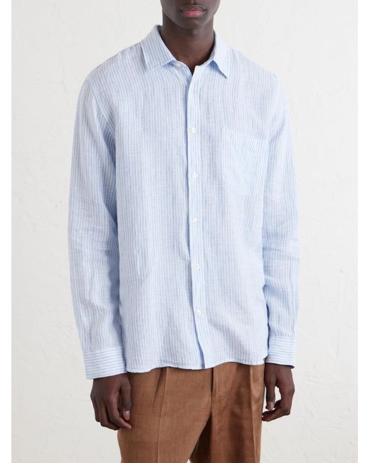 Frescobol Carioca Blue Striped Linen Shirt for men