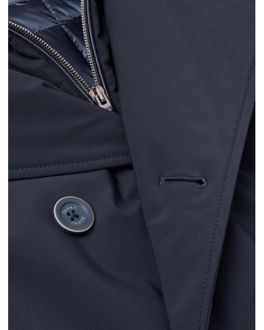 Herno Blue Double-Breasted Padded Stretch-Shell Down Peacoat for men
