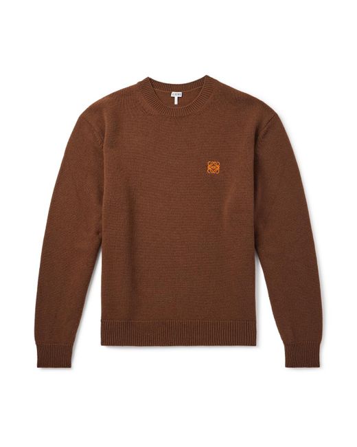 Loewe Brown Anagram Logo-Embroidered Wool Sweater for men