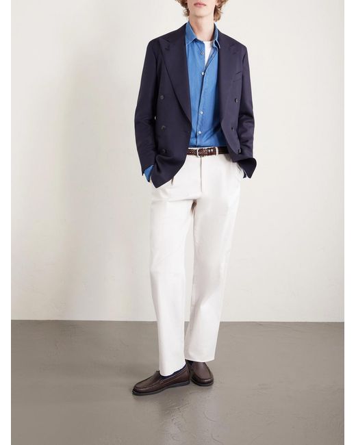 Cotton-Chambray Shirt di Canali in Blue da Uomo