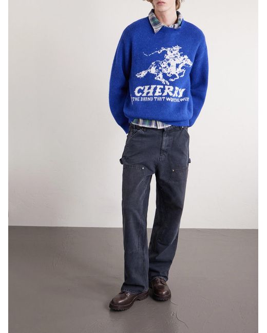 Won The West Jacquard-Knit Alpaca-Blend Sweater di CHERRY LA in Blue da Uomo