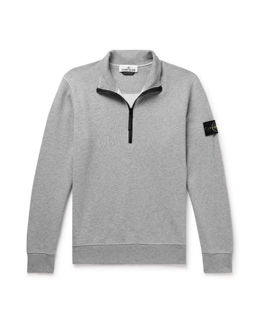 Stone Island Gray Logo-Appliquéd Garment-Dyed Cotton-Jersey Half-Zip Sweatshirt for men