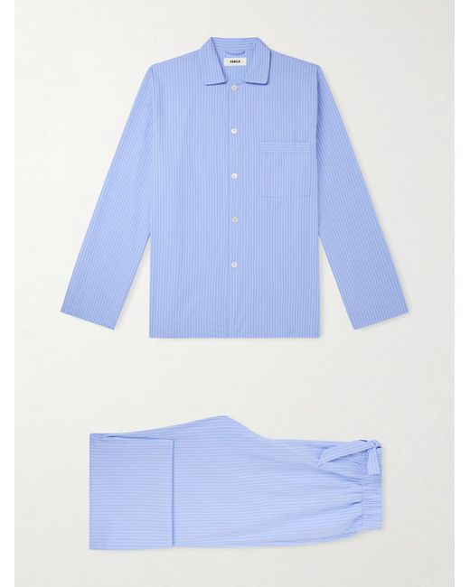 Tekla Blue Striped Organic Cotton-poplin Pyjamas for men
