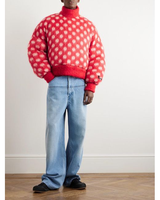 Marni Red Dingyun Zhang Polka-Dot Brushed-Knit Down Rollneck Sweater for men