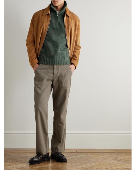 Ribbed Wool And Cashmere-Blend Half-Zip Sweater di Mr P. in Green da Uomo