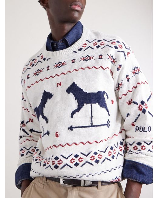 Polo Ralph Lauren Gray Weathervane Intarsia Cotton, Linen And Cashmere-Blend Sweater for men
