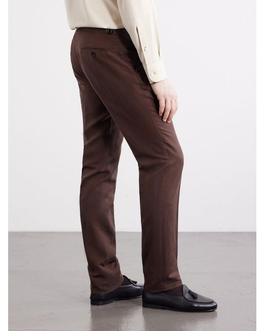 Ralph Lauren Brown Straight-Leg Silk And Linen-Blend Suit Trousers for men