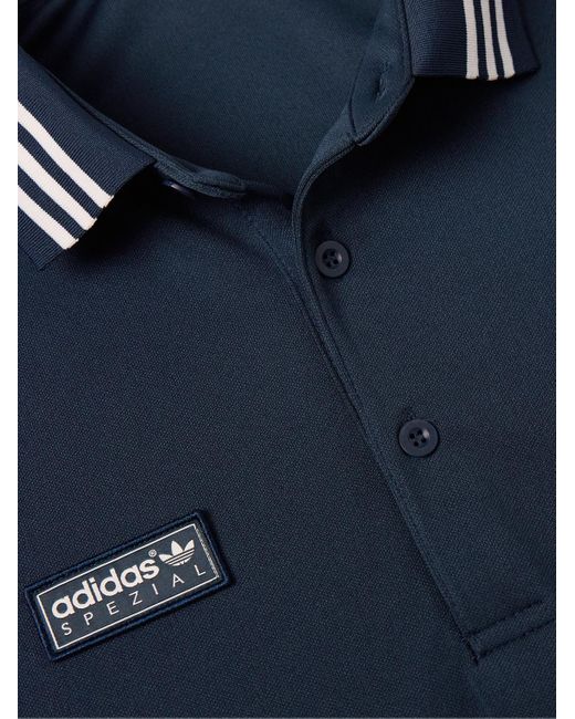 Adidas Originals Blue Striped Logo-appliquéd Jersey Polo Shirt for men