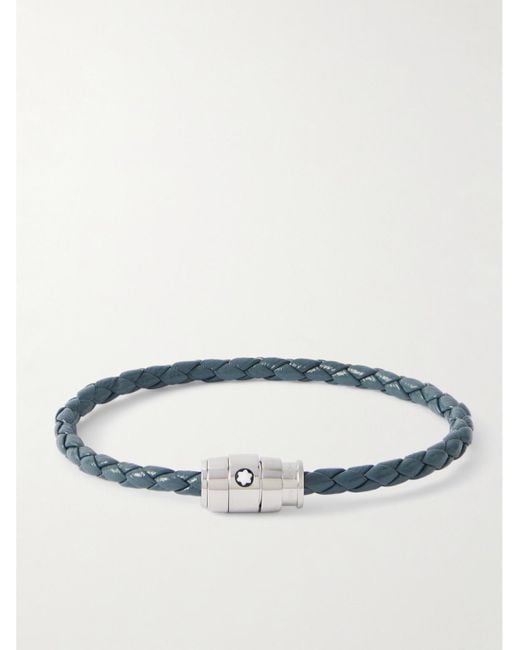 Montblanc Blue Meisterstück 3-ring Stainless Steel And Woven Leather Bracelet for men