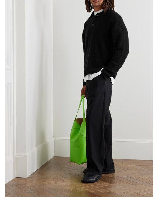 The Elder Statesman Black Brushed-Cashmere Polo Shirt for men