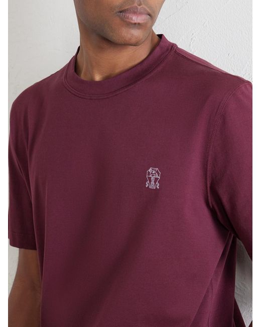 Brunello Cucinelli Red Logo-Print Cotton-Jersey T-Shirt for men