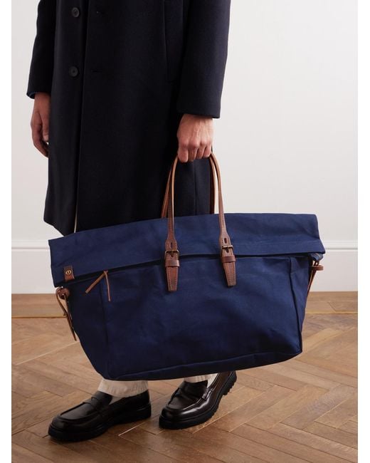 Bleu De Chauffe Blue Cabine Leather-Trimmed Cotton-Canvas Holdall for men