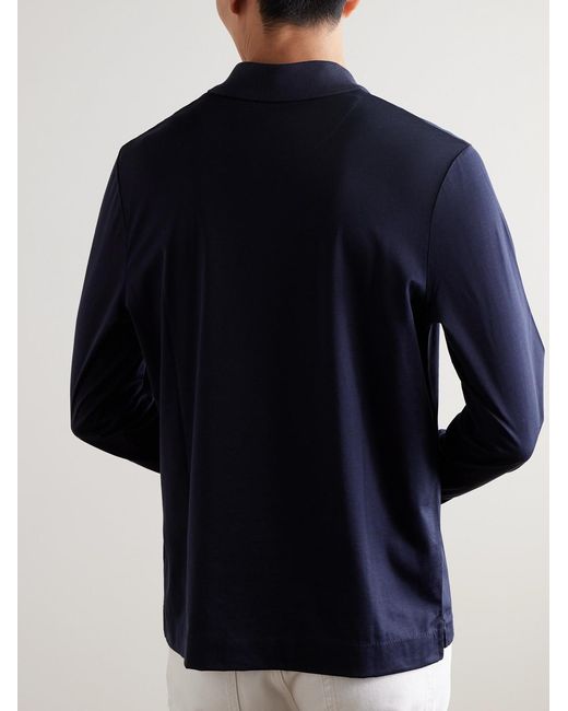 Mr P. Blue Silk And Cotton-Blend Polo Shirt for men