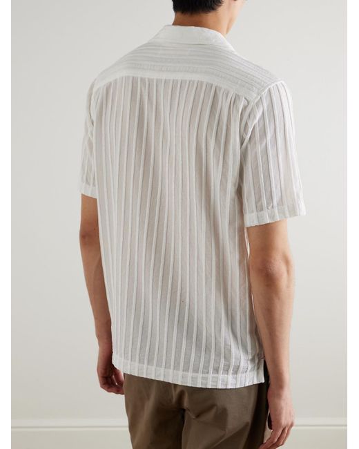 Orlebar Brown White Maitan Camp-Collar Chenille-Jacquard Shirt for men