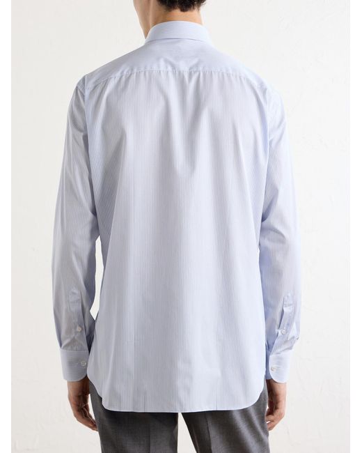 Brioni Blue Striped Cotton-Poplin Shirt for men