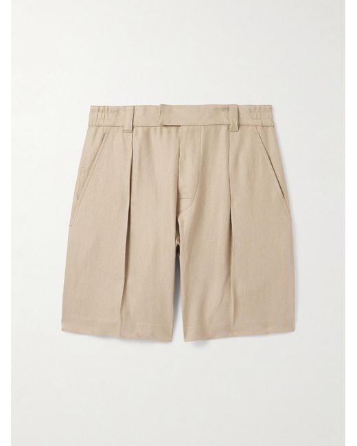 Loro Piana Natural Reinga Wide-Leg Pleated Linen-Twill Bermuda Shorts for men