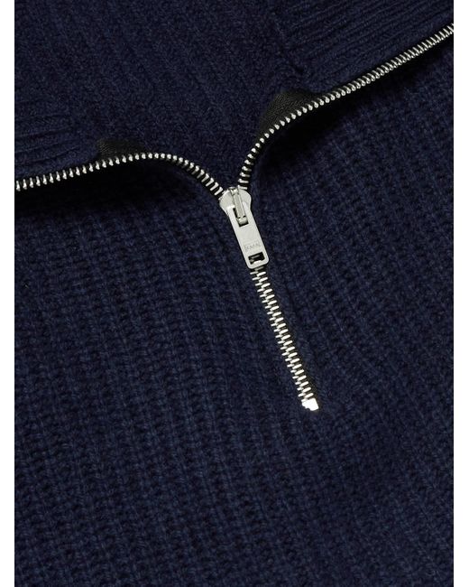 John Smedley Blue Ryker Ribbed Recycled-Cashmere And Wool-Blend Half-Zip Sweater for men