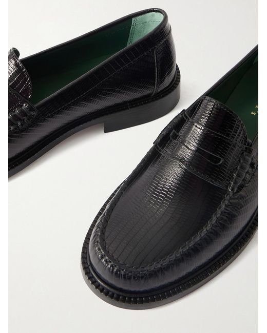 VINNY'S Black Yardee Lizard-effect Leather Penny Loafers for men