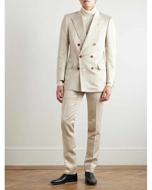 Tom Ford Natural Dyllan Double-Breasted Silk And Linen-Blend Twill Suit Jacket for men