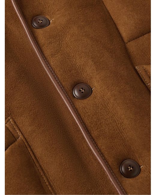 YMC Brown Brainticket Mk1 Leather-trimmed Shearling Jacket for men