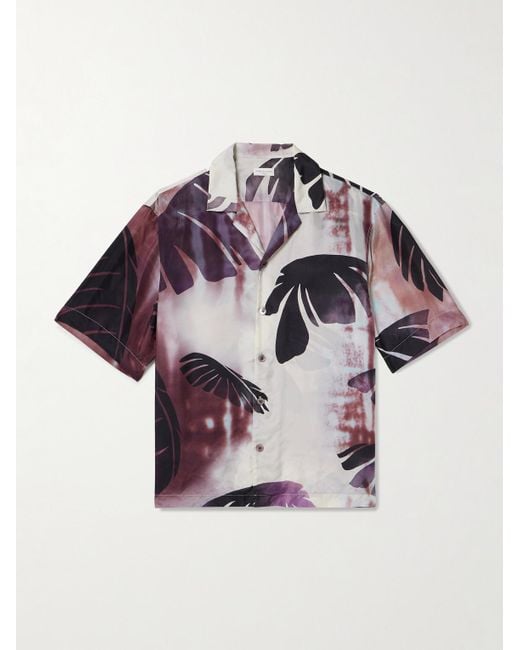 Camicia in raso di seta stampato con colletto aperto di Dries Van Noten in Pink da Uomo