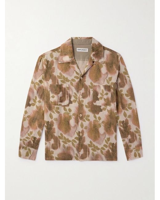 Our Legacy Natural Heusen Oversized Convertible-Collar Floral-Print Linen Shirt for men
